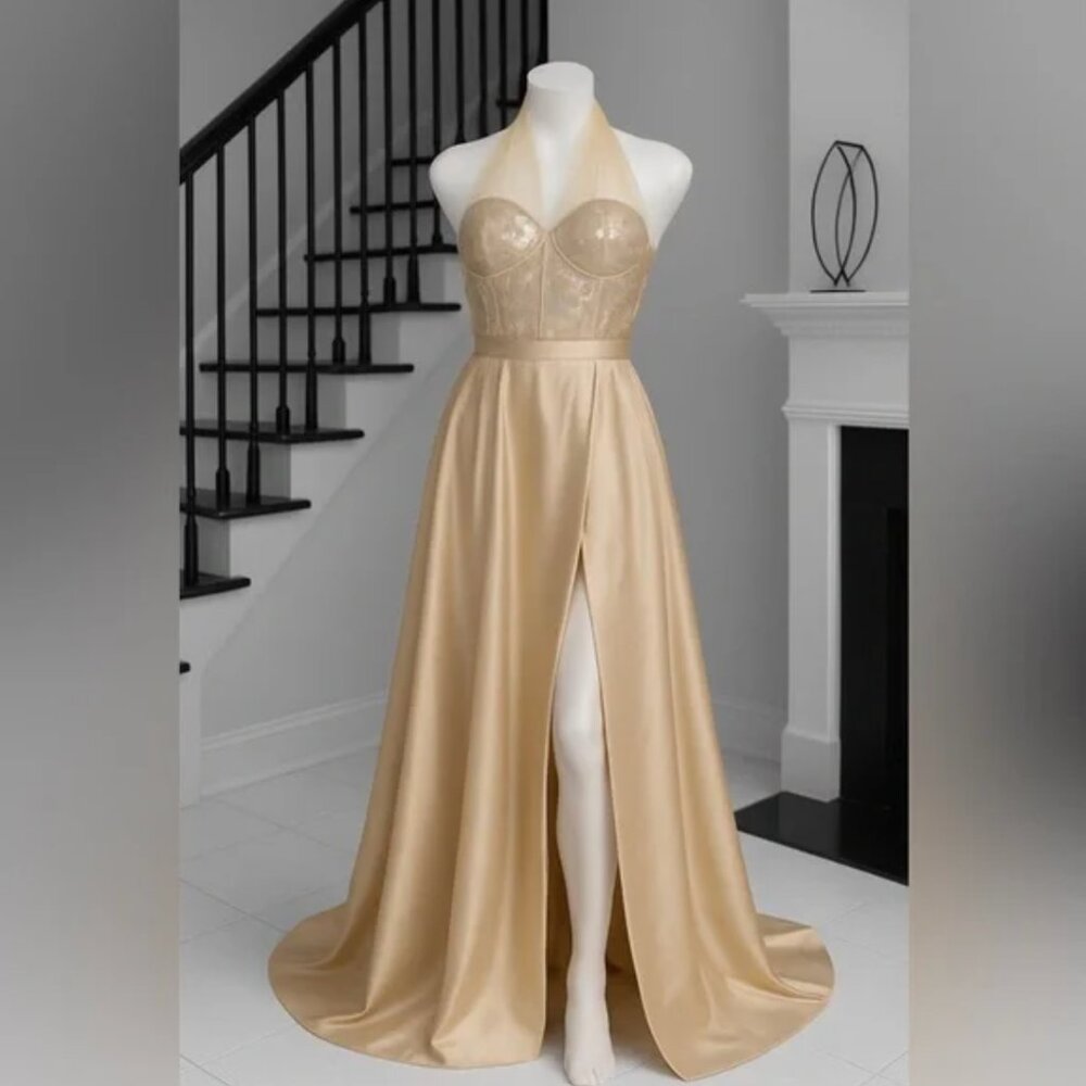 NWOT Faeriesty Sequin Top Strapless Champagne Gown Dress - Picture 5 of 11